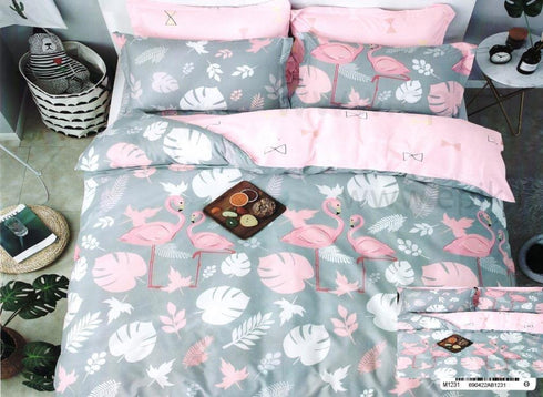 Satino medvilnės patalynės komplektas "Flamingo Zoo"